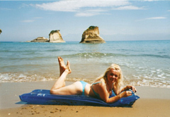 Dorota Lopatynska-de-Slepowron modeling at Corfu in Greece