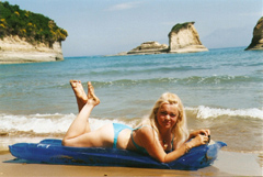 Dorota Lopatynska-de-Slepowron modeling at Corfu in Greece