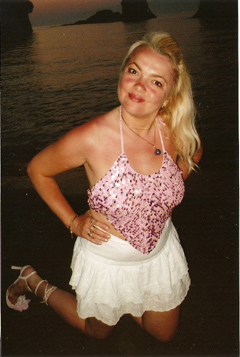 Dorota Lopatynska-de-Slepowron modeling at Corfu in Greece