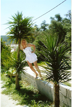 Dorota Lopatynska-de-Slepowron modeling at Corfu in Greece