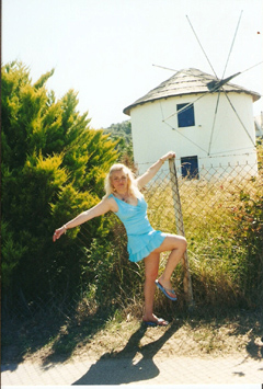 Dorota Lopatynska-de-Slepowron modeling at Corfu in Greece