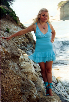 Dorota Lopatynska-de-Slepowron modeling at Corfu in Greece